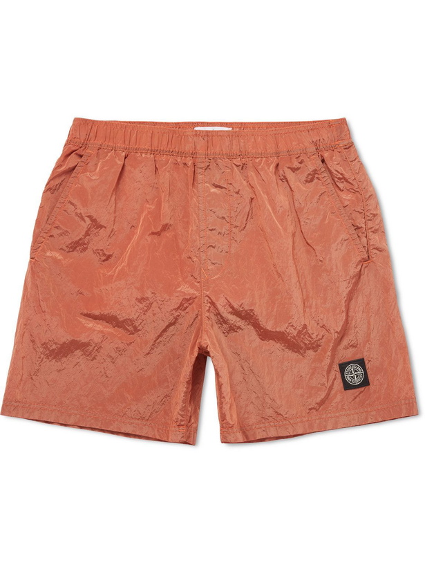 Photo: Stone Island - Mid-Length Logo-Appliquéd ECONYL Swim Shorts - Orange