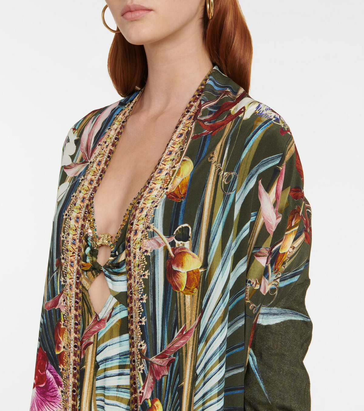 Camilla Embellished floral silk beach cover-up