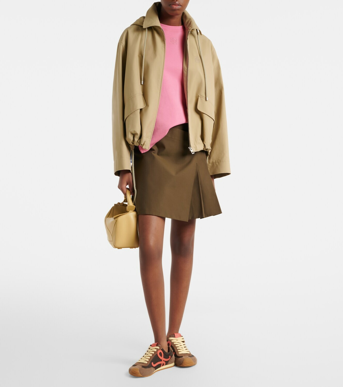 Loewe Leather-trimmed cotton-blend wrap skirt