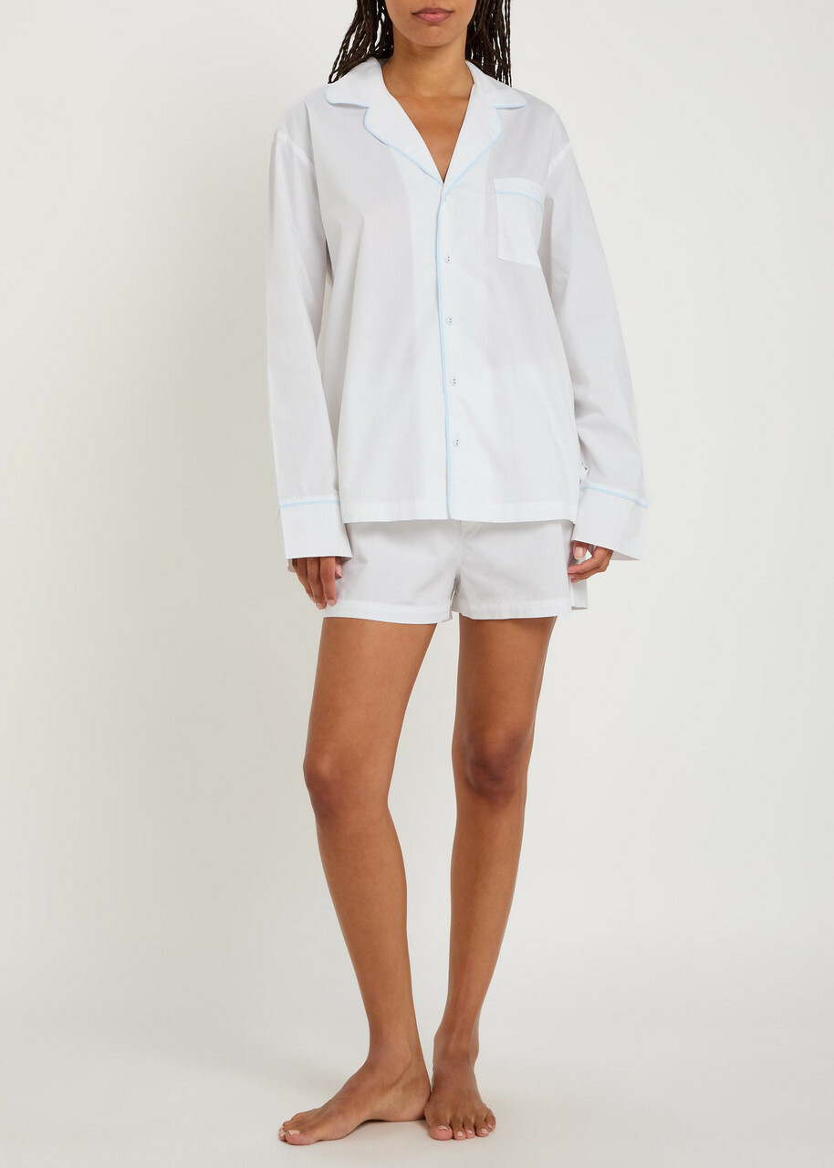 Skims Logo-embroidered Stretch-cotton Poplin Pyjama set White