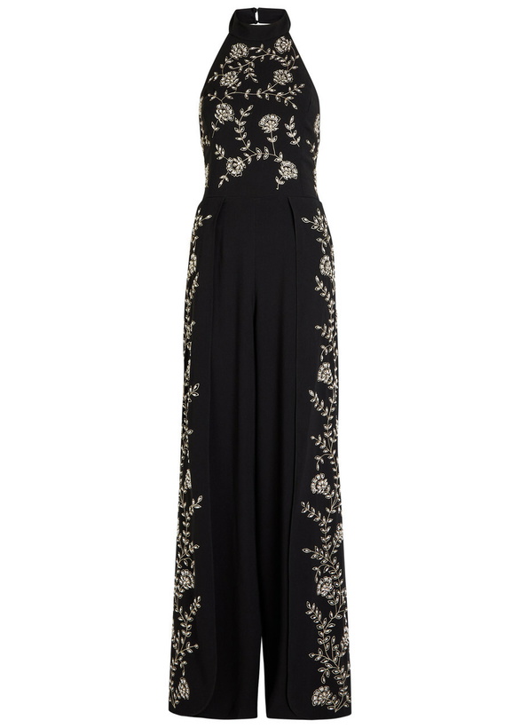 Photo: Alice + Olivia Gatz Floral-embellished Crepe Jumpsuit Black