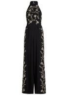 Alice + Olivia Gatz Floral-embellished Crepe Jumpsuit Black