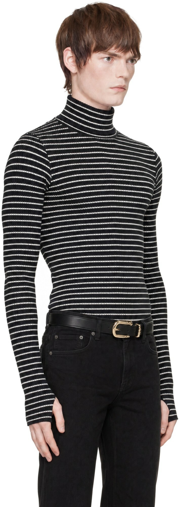 Ernest W. Baker Black Striped Turtleneck