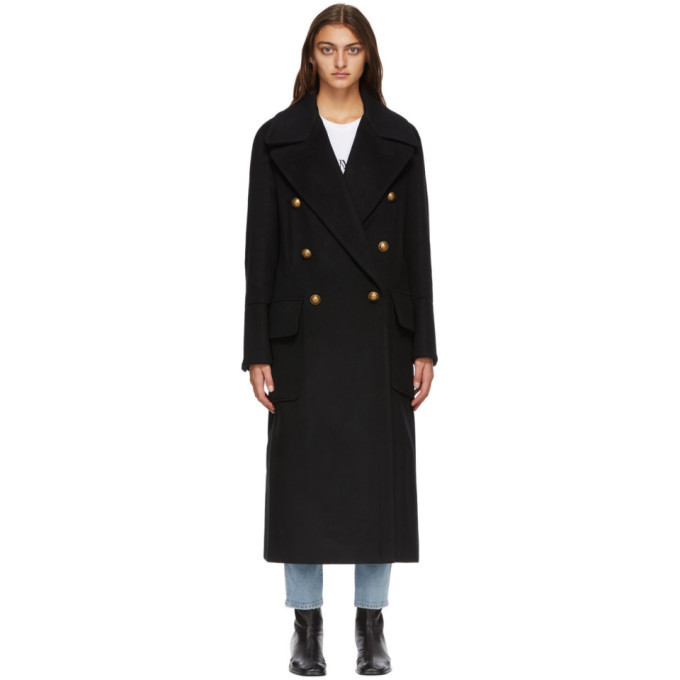 Balmain Black Wool Double-Breasted Oversized Coat Balmain