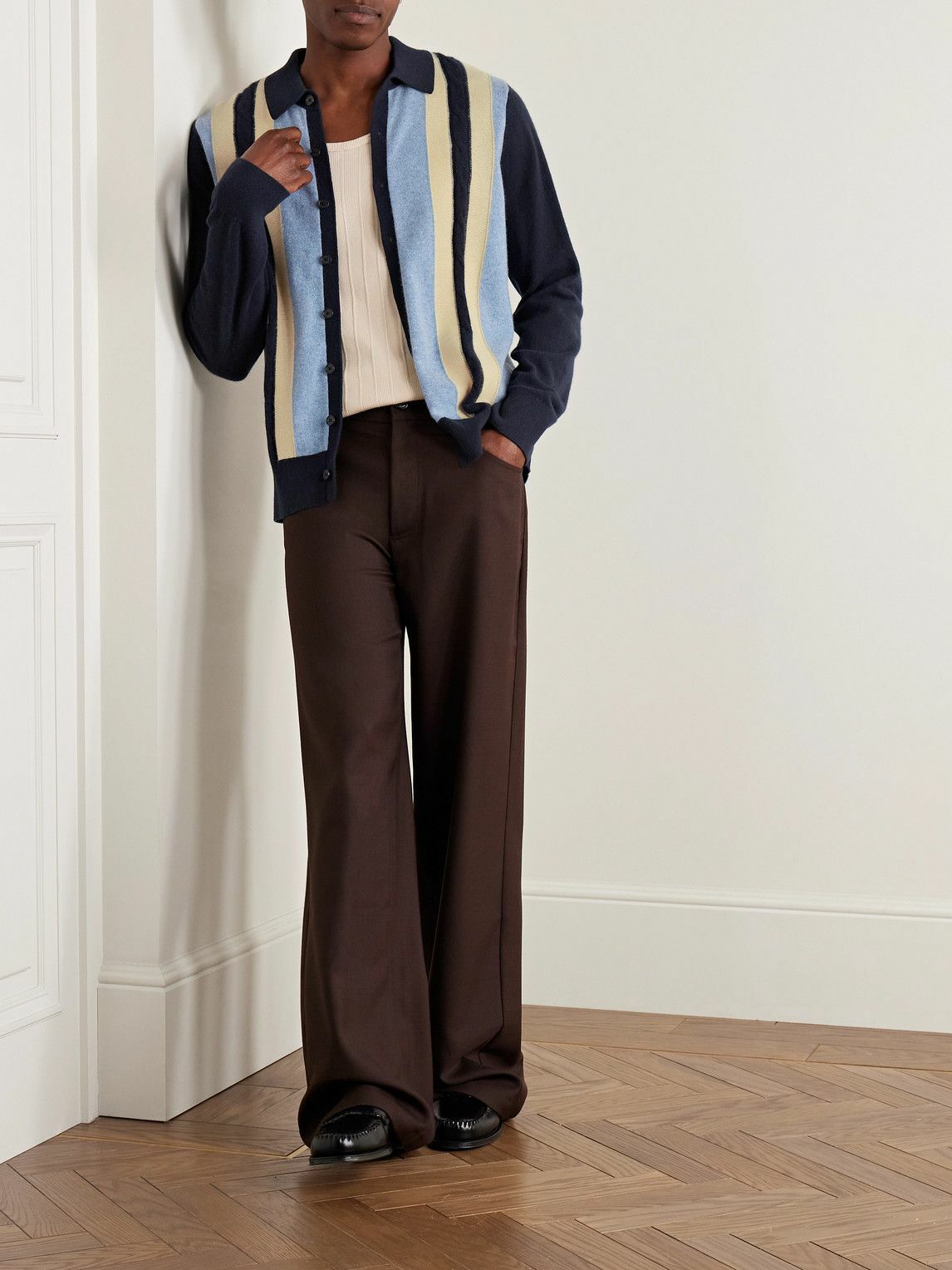 Guest In Residence - Cable Plaza Striped Cashmere Shirt - Blue