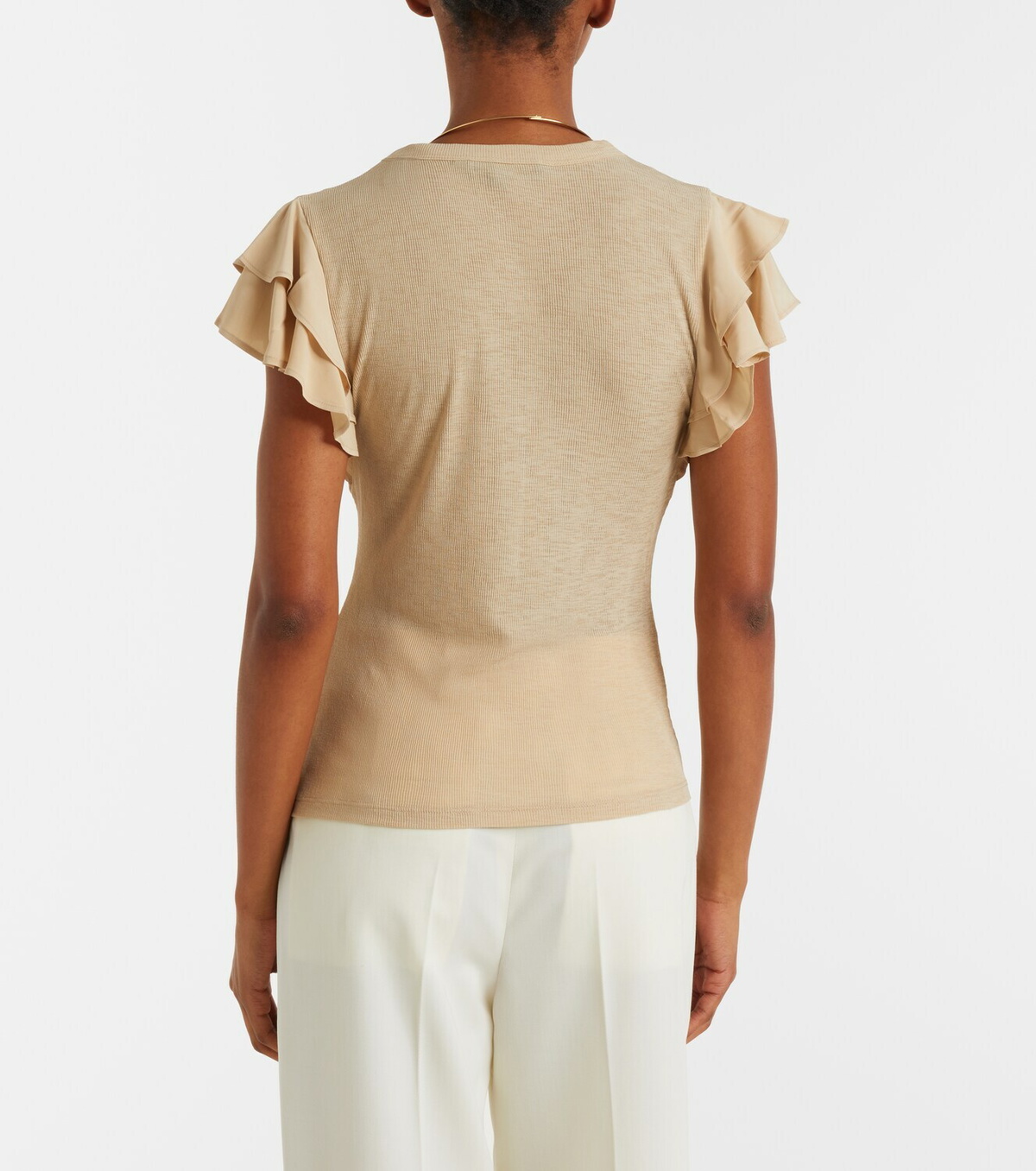 Veronica Beard Aphrodite ribbed-knit ruffled top