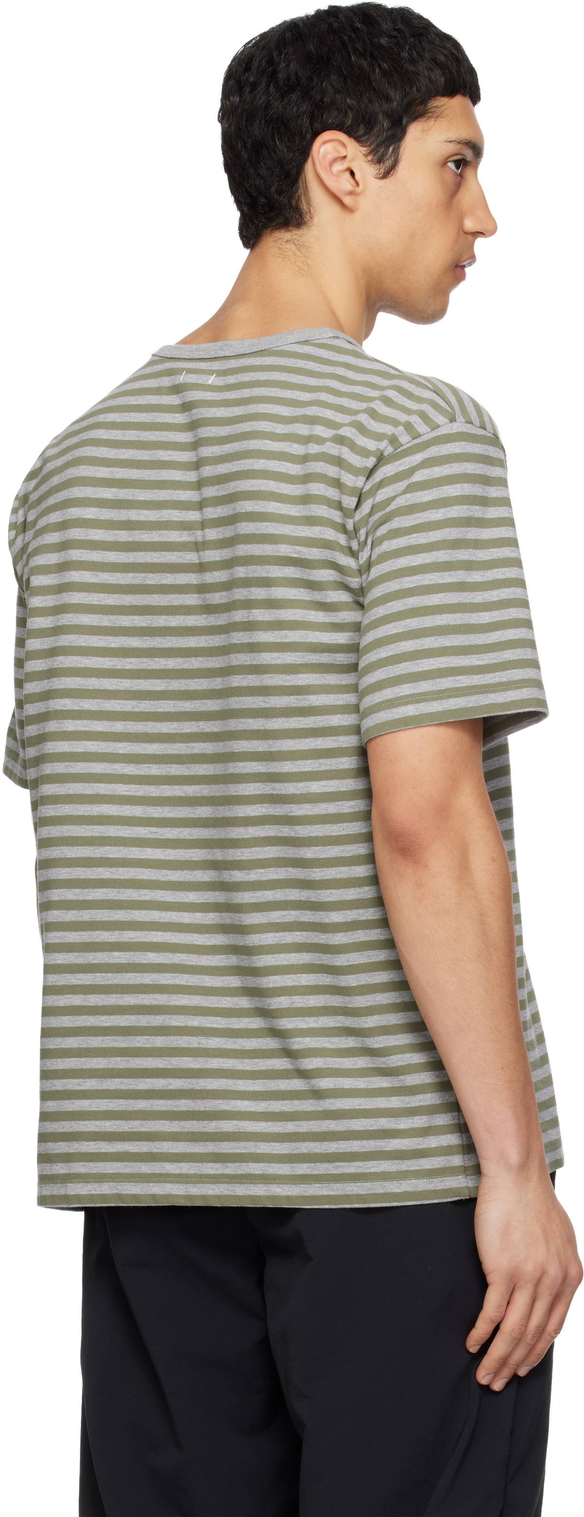 nanamica Khaki & Gray COOLMAX Stripe Jersey T-shirt