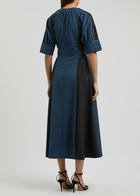 Lovebirds Sequin-embellished Belted Midi Dress Navy