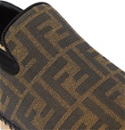 Fendi - Collapsible-Heel Leather-Trimmed Logo-Print Canvas Espadrilles - Brown