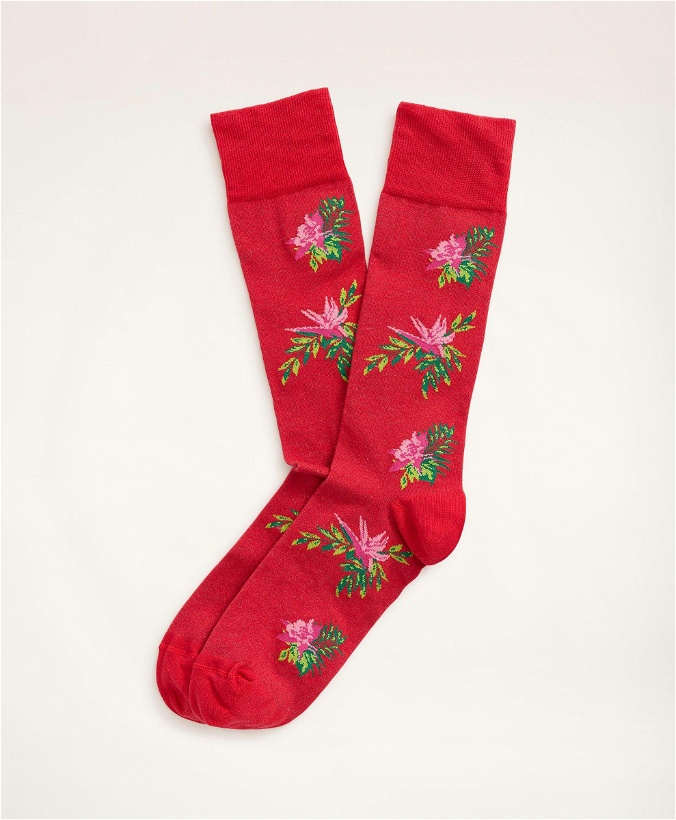 Photo: Brooks Brothers Men's Tropical Flower Crew Socks | Bright Pink