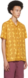 BEAMS PLUS Yellow Dobby Print Open Collar Short Sleeve Shirt