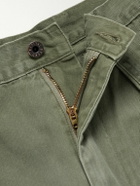 KAPITAL - Fatigue Wide-Leg Pleated Cotton-Herringbone Trousers - Green
