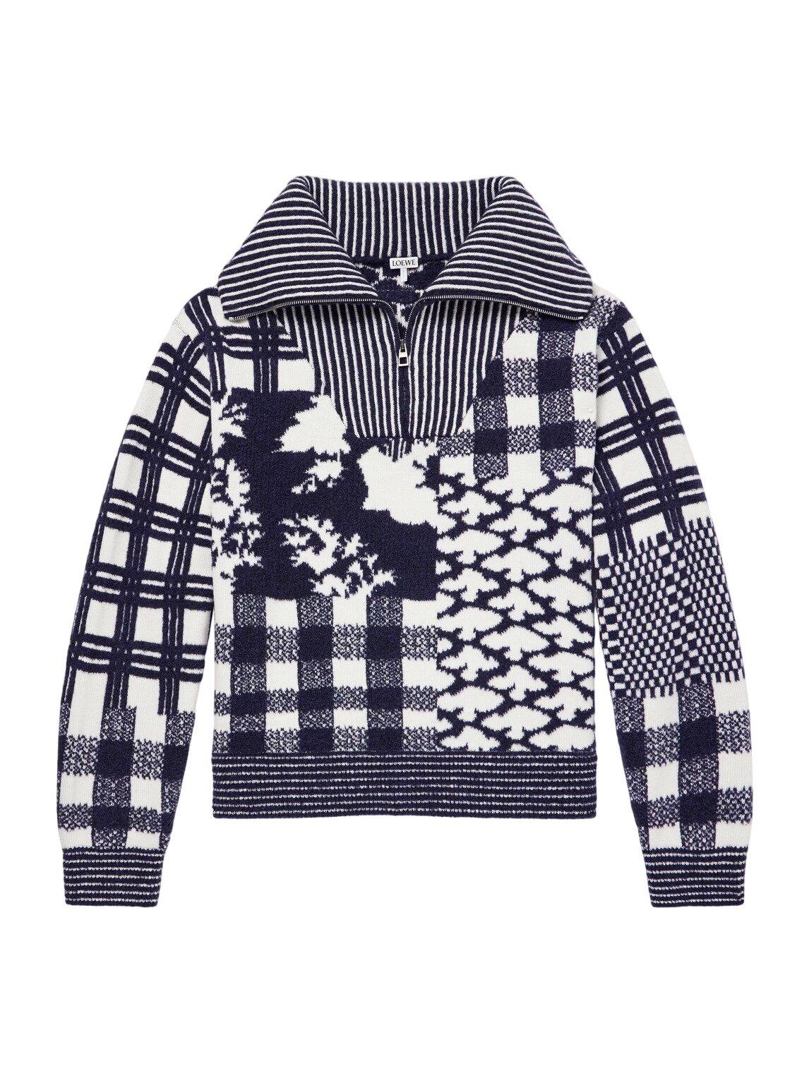 LOEWE - Checked Wool-Blend Half-Zip Sweater - Blue Loewe