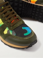 VALENTINO - Valentino Garavani Rockrunner Camouflage Suede and Leather-Trimmed Canvas Sneakers - Green