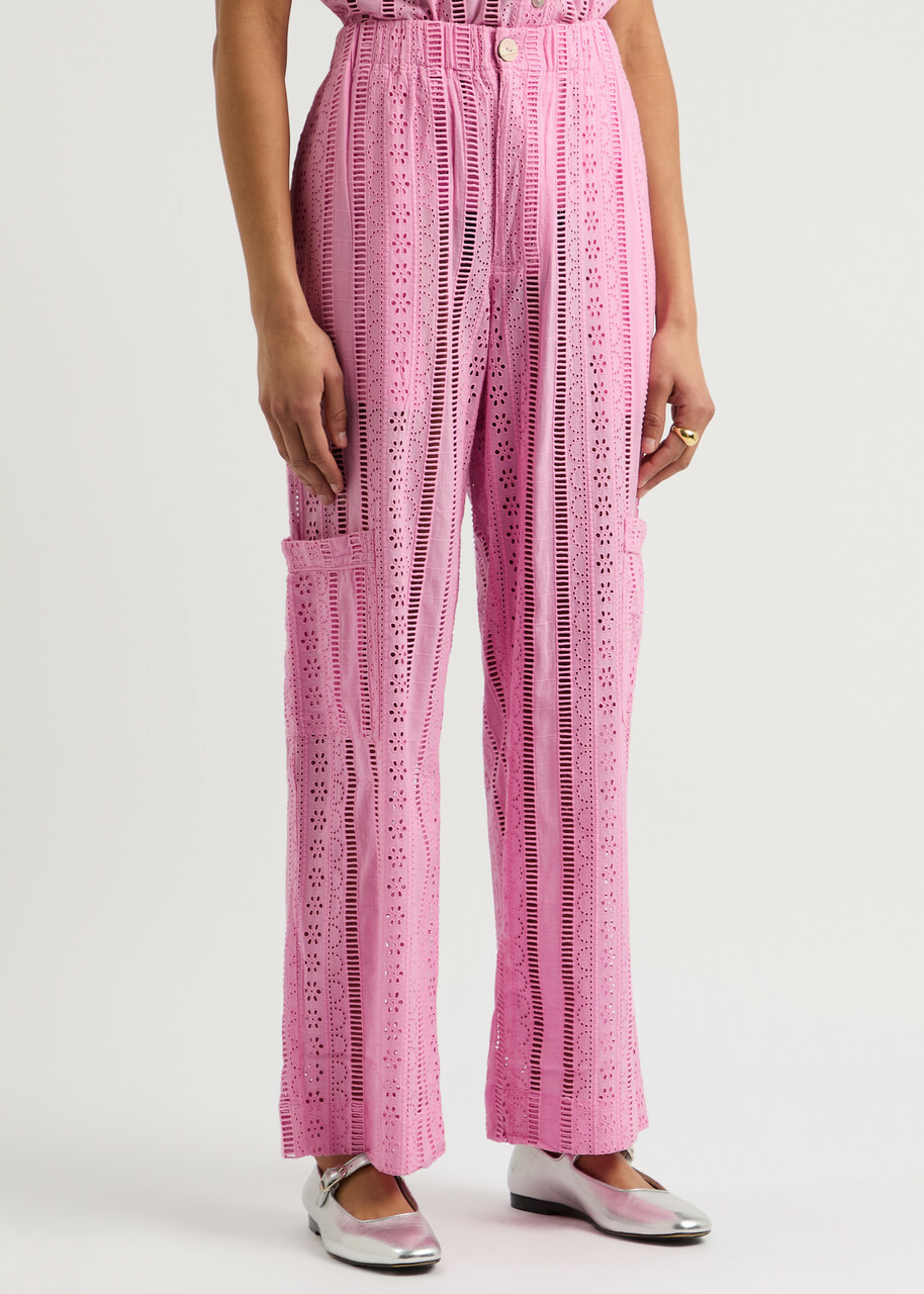 Damson Madder Vacation Rafe Broderie Anglaise Cotton Trousers Pink