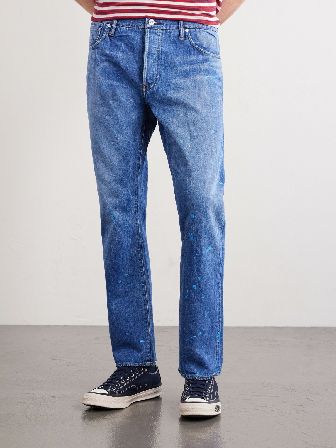 Visvim - Social Sculpture 11 Slim-Fit Straight-Leg Paint-Splattered Jeans - Blue
