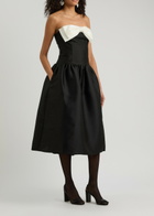 Self-portrait Bow-embellished Taffeta Midi Dress Black