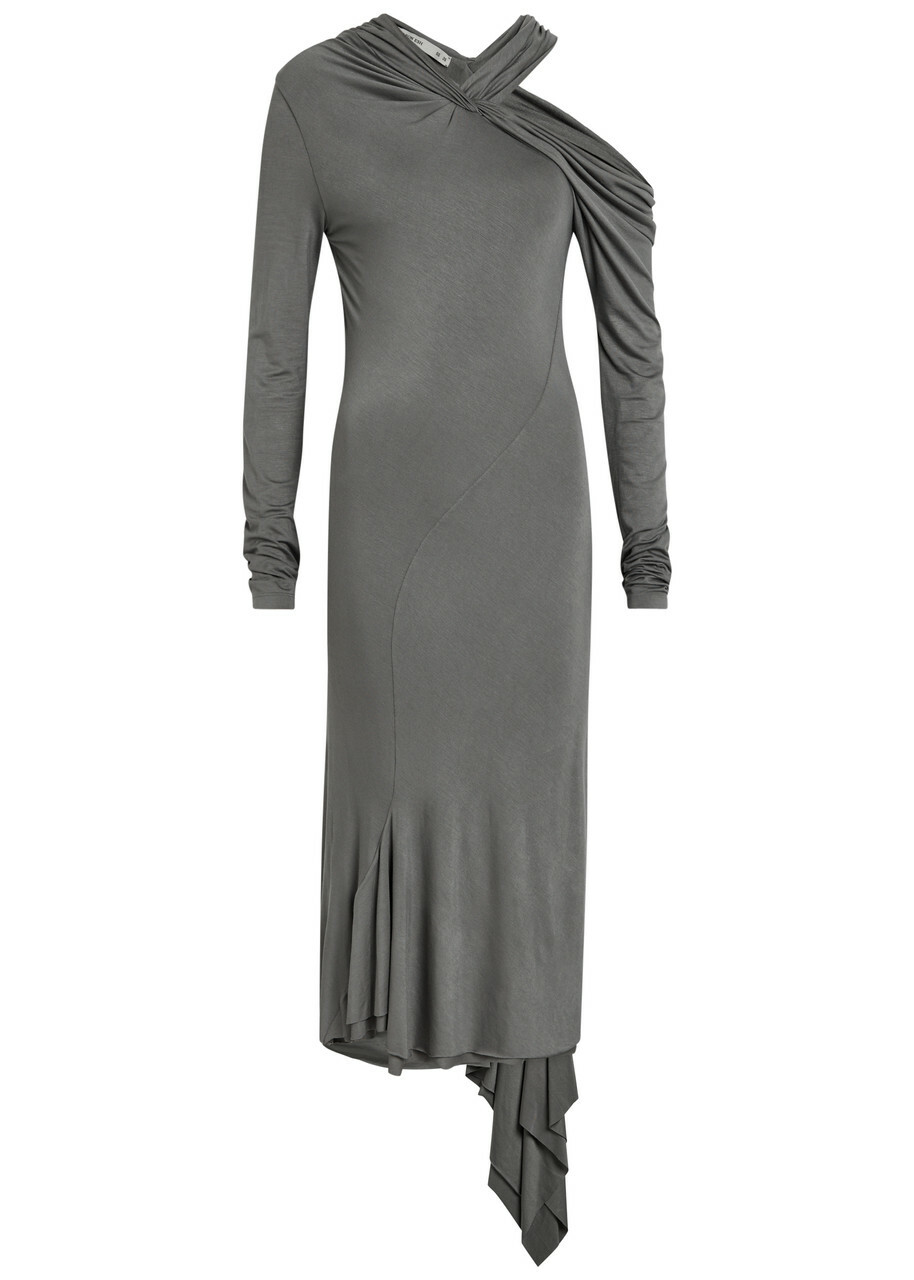 Aaron Esh Asymmetric Jersey Midi Dress Grey