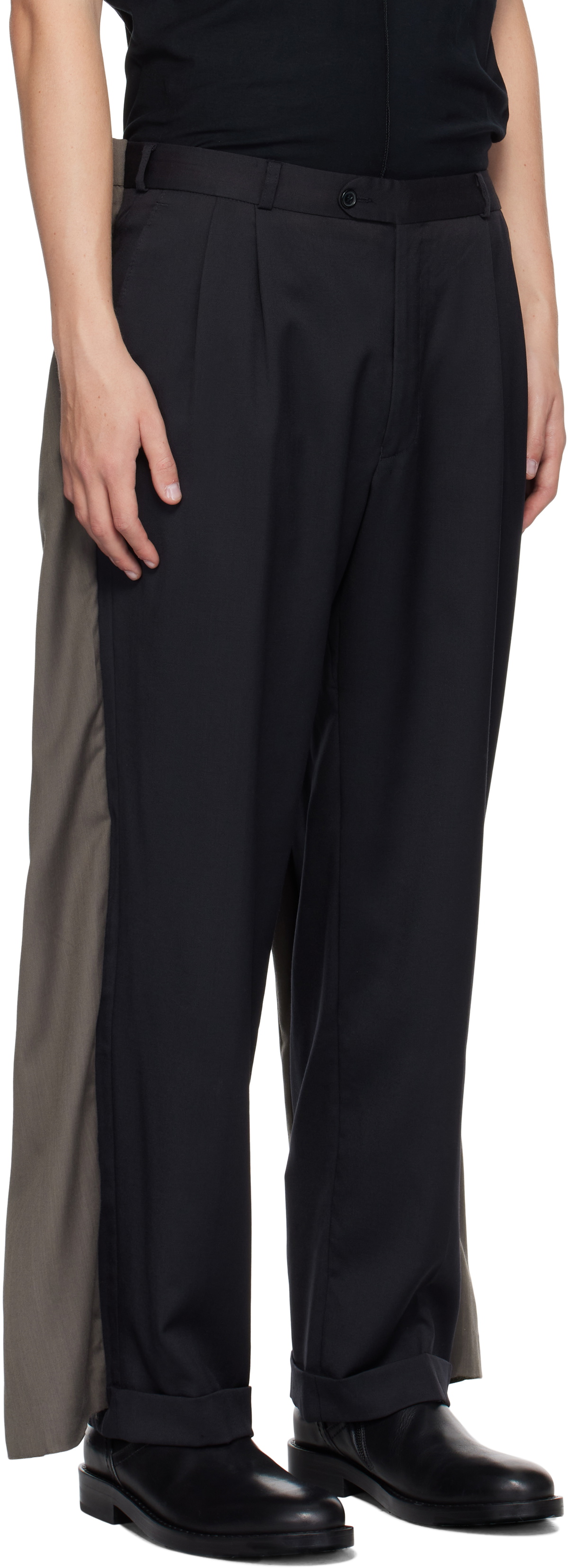 HODAKOVA Navy & Taupe Double Suit Trousers