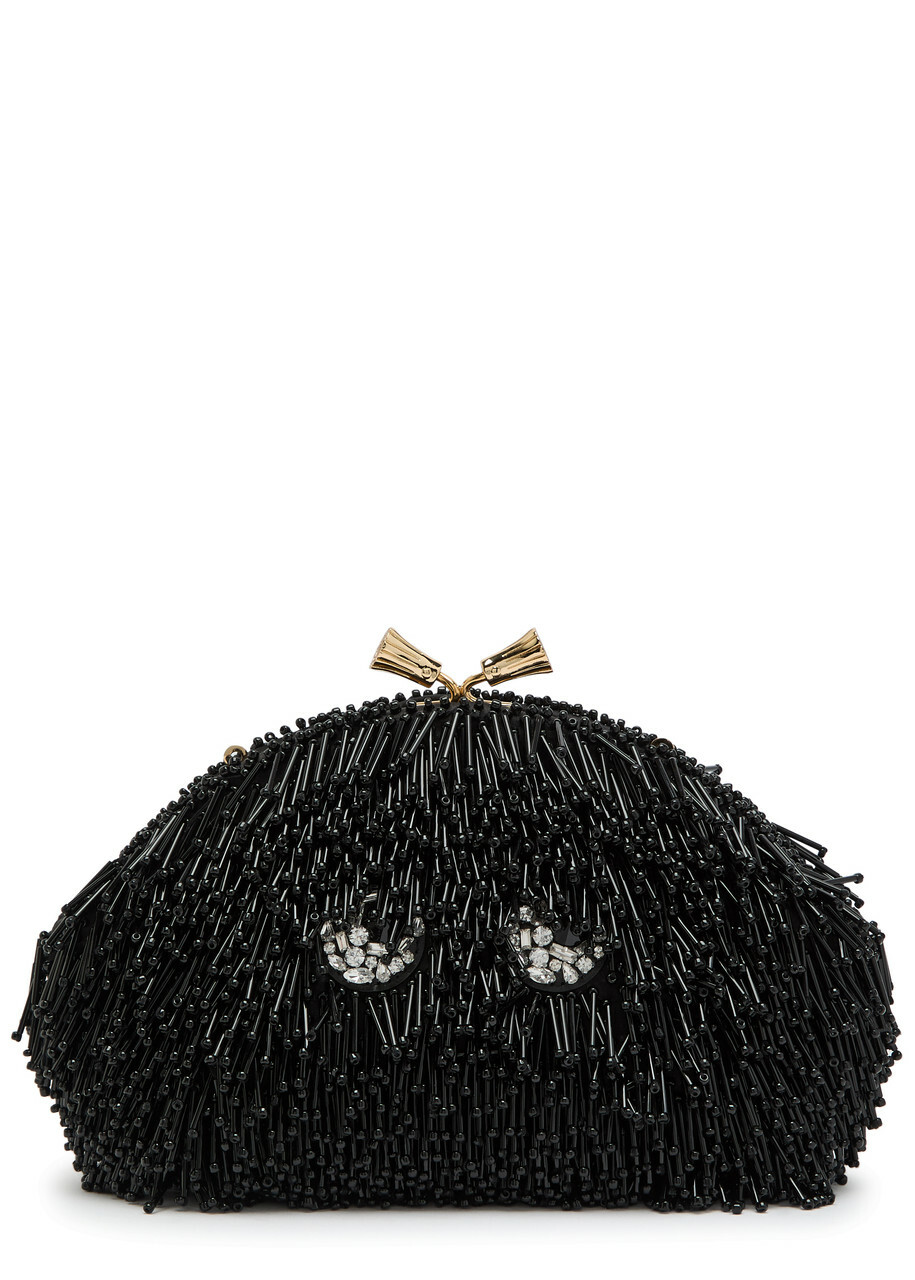 Anya Hindmarch Eyes Embellished Satin Clutch - Black - One Size