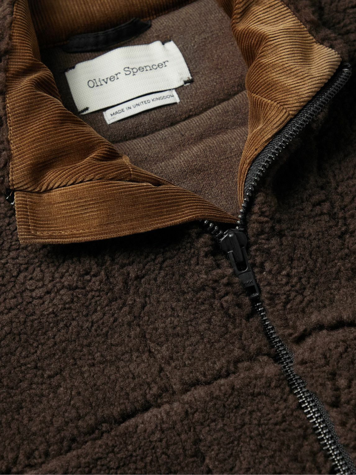 Oliver Spencer - Bembridge Corduroy-Trimmed Fleece Jacket - Brown ...