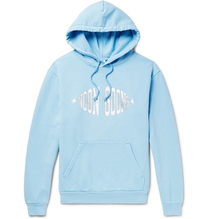 Photo: Noon Goons - Logo-Print Garment-Dyed Loopback Cotton-Jersey Hoodie - Sky blue