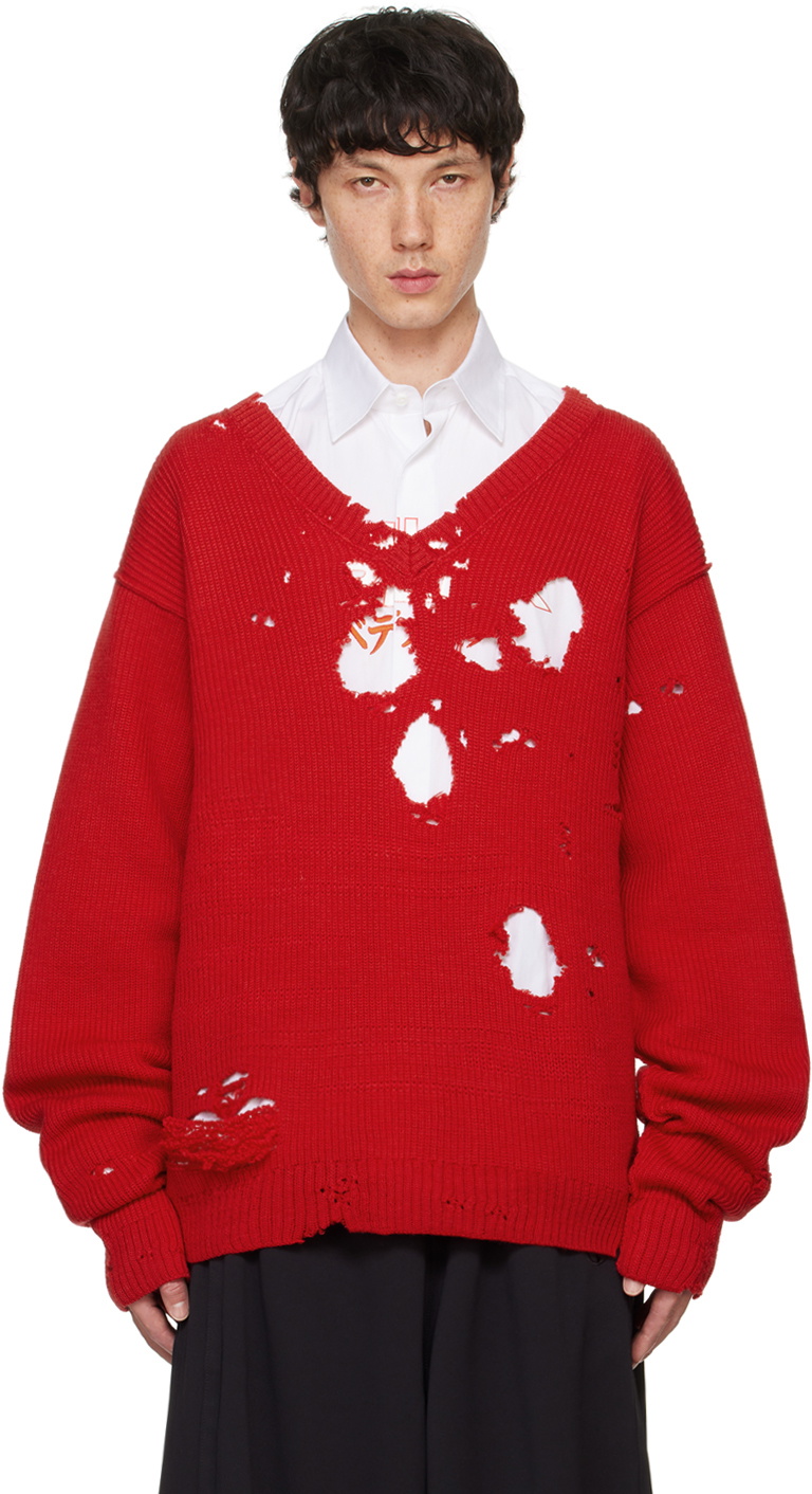 VETEMENTS Red Destroyed Sweater Vetements