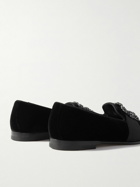Manolo Blahnik - Carlton Embellished Grosgrain-Trimmed Velvet Loafers - Black