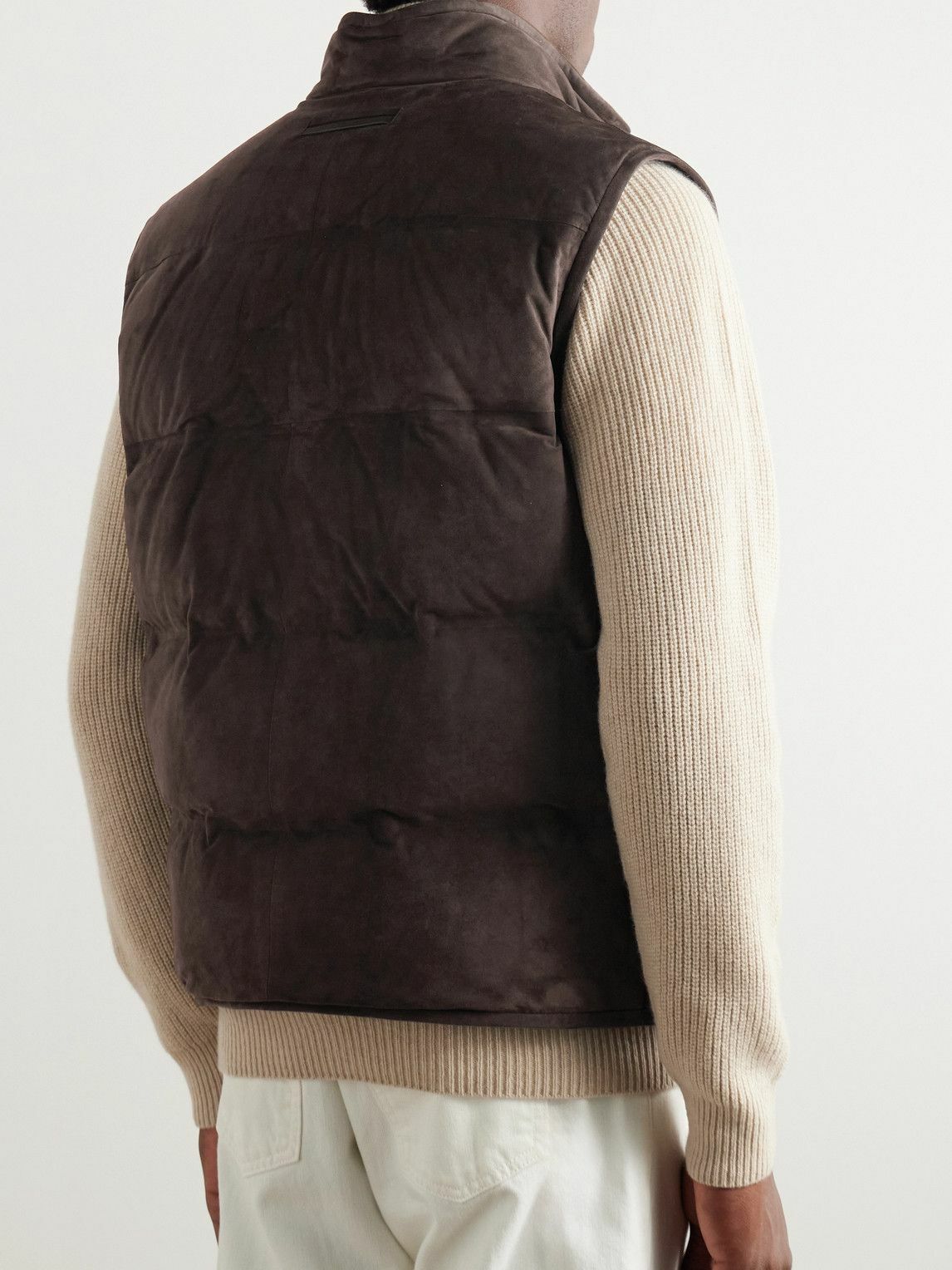 Zegna - Quilted Suede Down Gilet - Brown