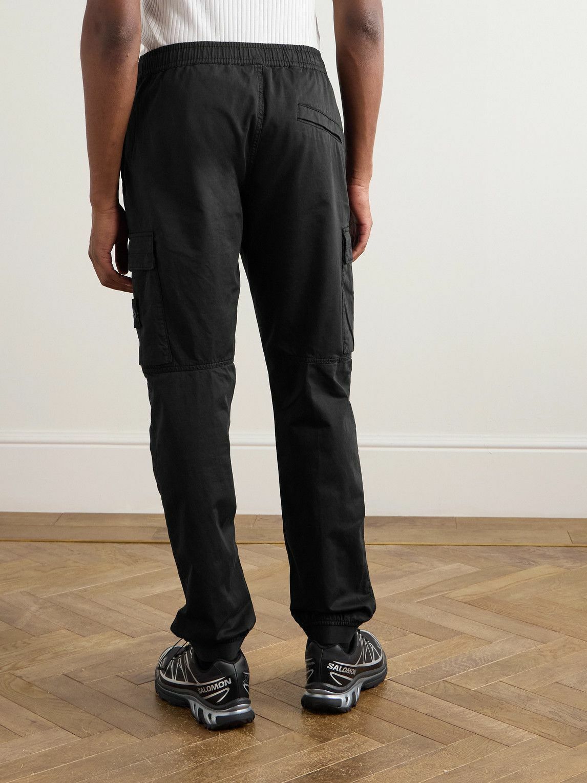 Stone Island - Tapered Cotton-Blend Trousers - Black
