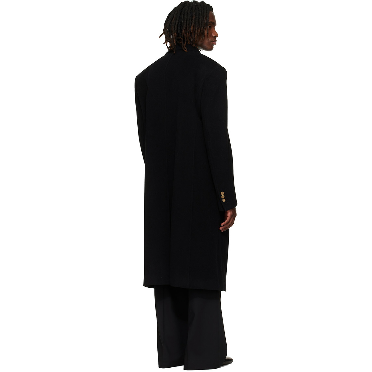 BALMAIN Black Oversized Wool & Cashmere Coat