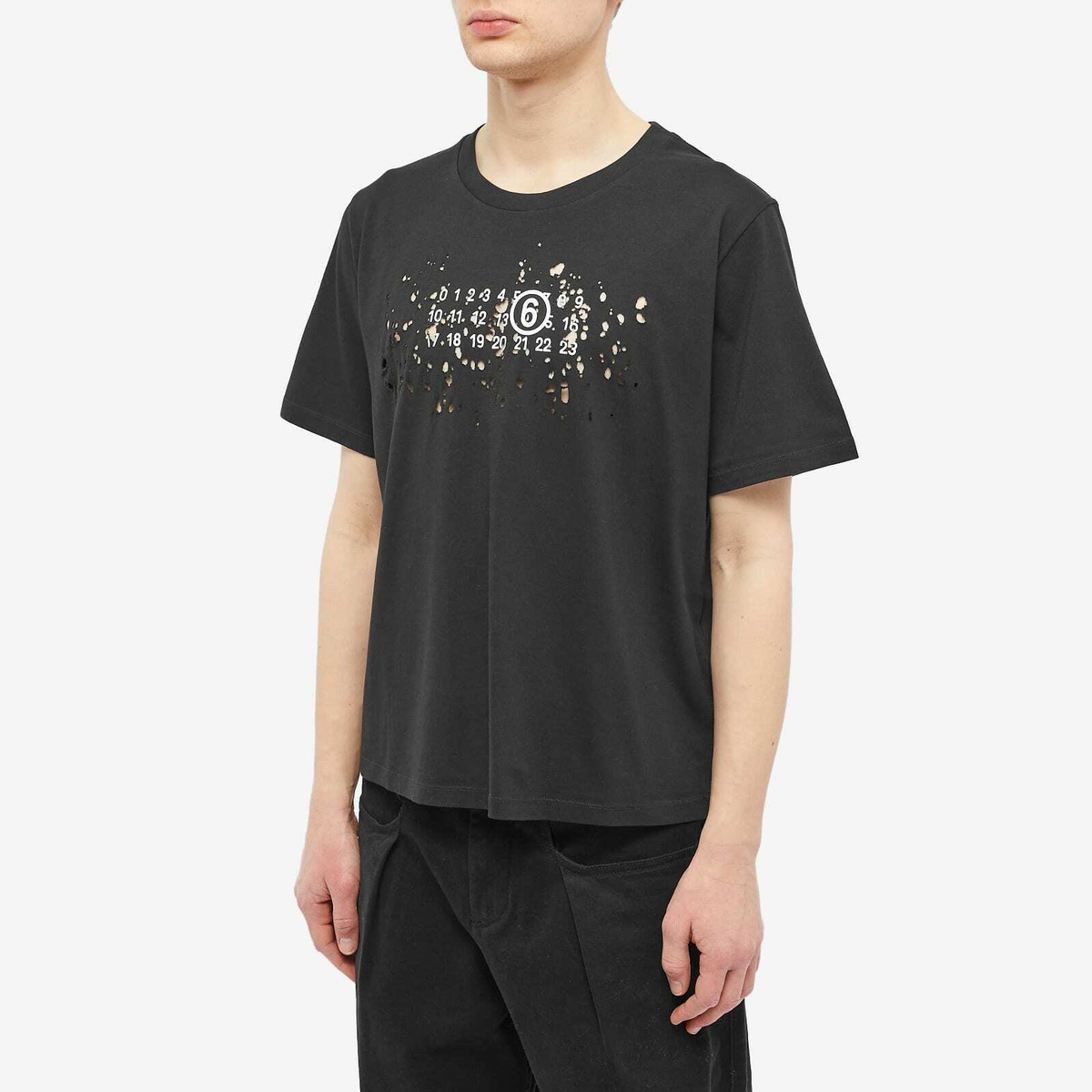 MM6 Maison Margiela Men's Destroyed Logo T-Shirt in Black