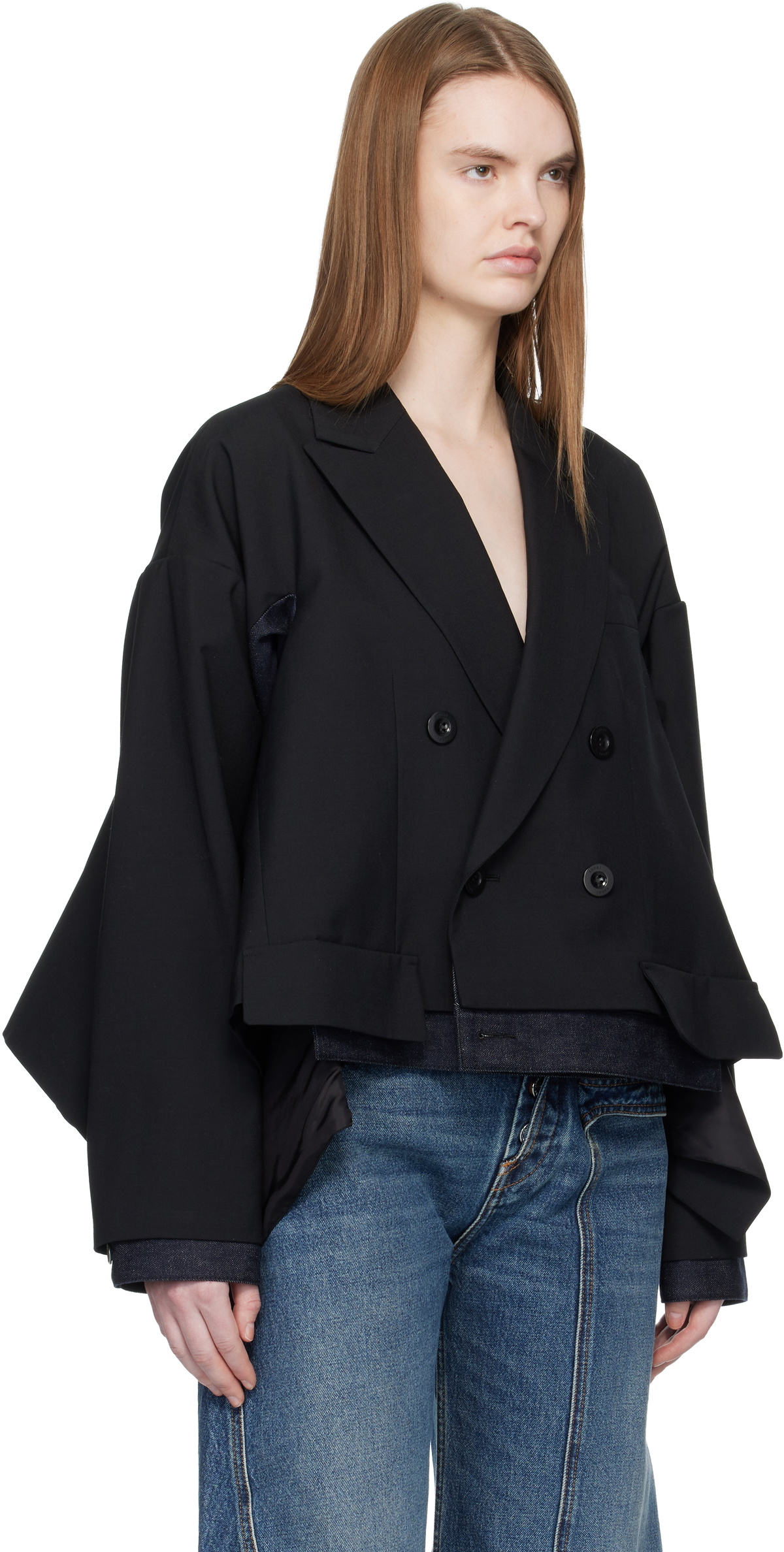 sacai Black Suiting & Denim Blazer