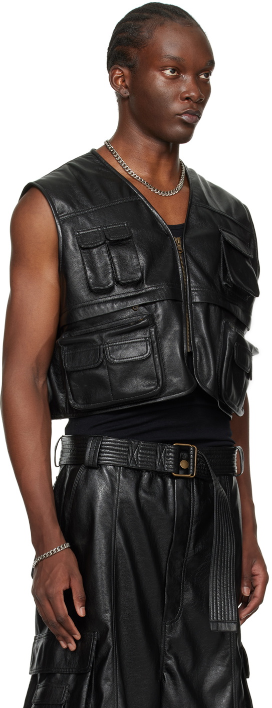 LU'U DAN ルーダン　ブラック フェイクレザーVネックベスト完売商品 LU'U DAN Black V-Neck Faux-Leather Vest LU'U DAN