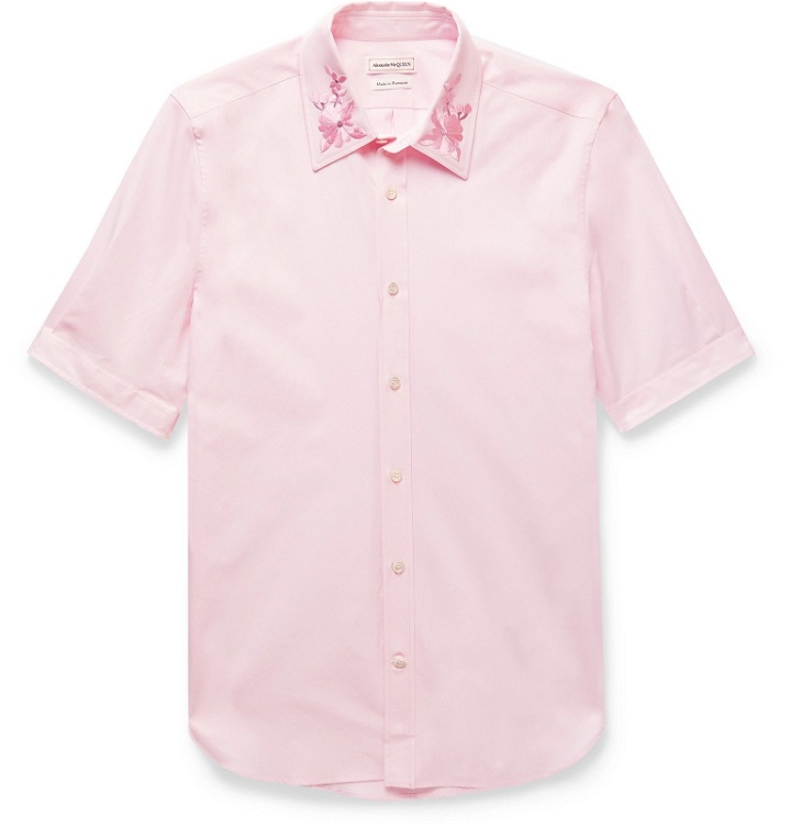 Photo: Alexander McQueen - Embroidered Cotton-Poplin Shirt - Pink