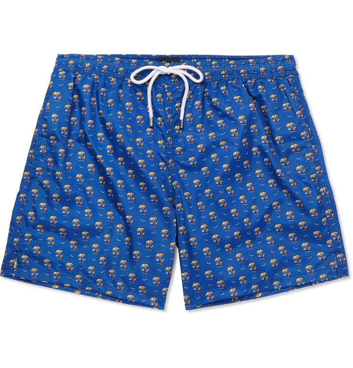 Photo: Drake's - Mid-Length Printed Swim Shorts - Blue