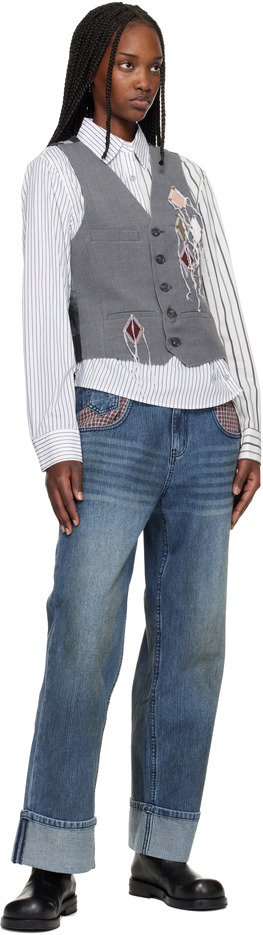 Andersson Bell Gray Back Knit Argyle Patched Vest