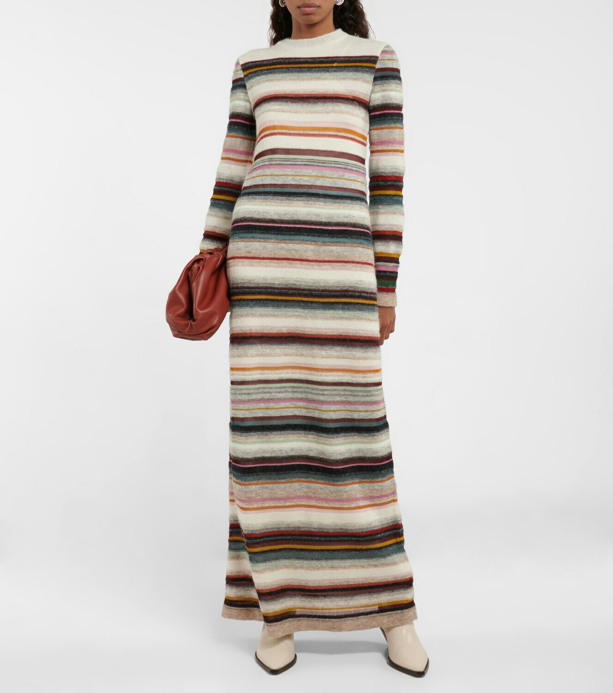 chinese dress ladies Missoni Multicolor Stripe Wool Knitted Maxi Sheath Women's Dress