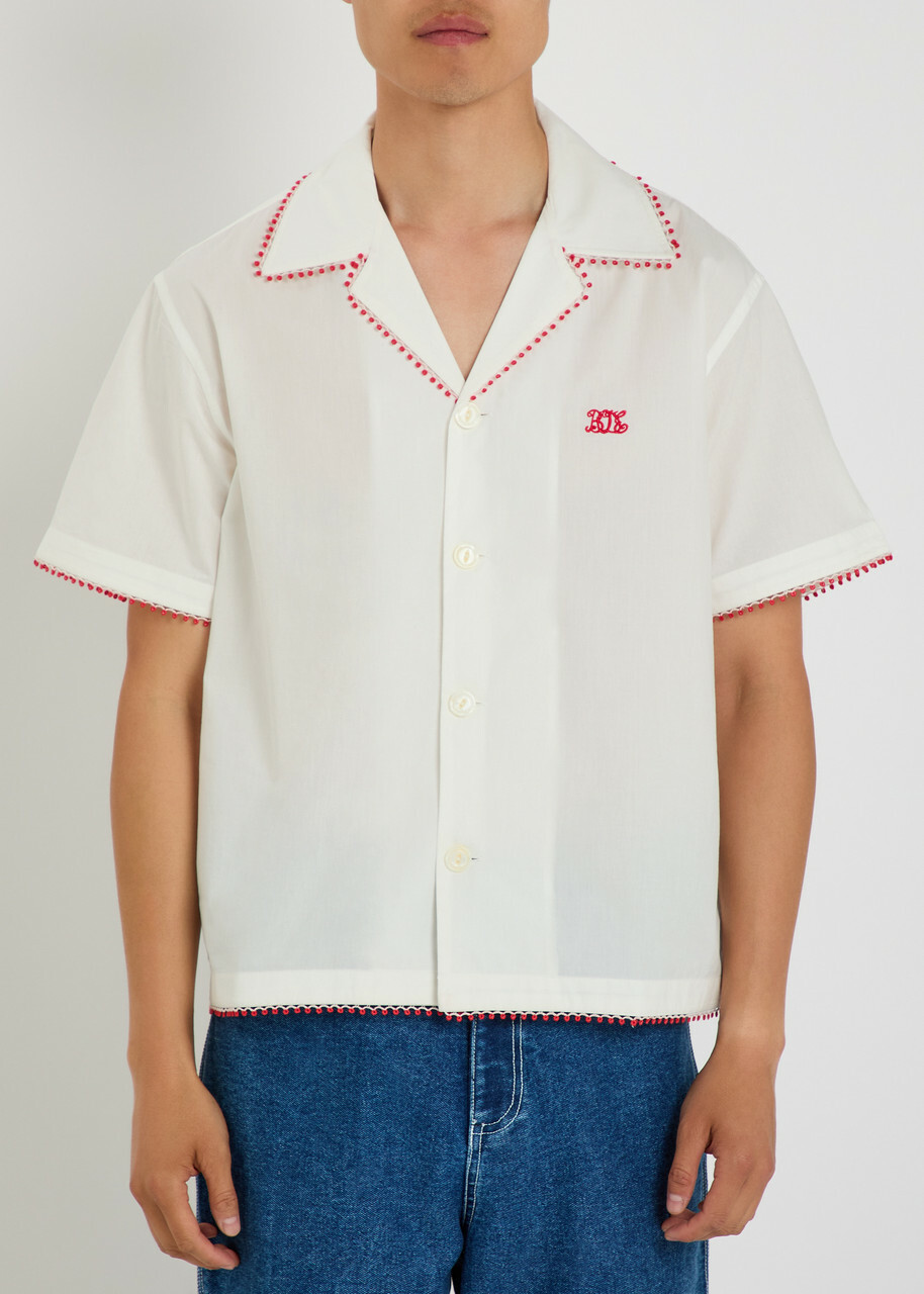 Bode Redbud Logo-embroidered Cotton-poplin Shirt White