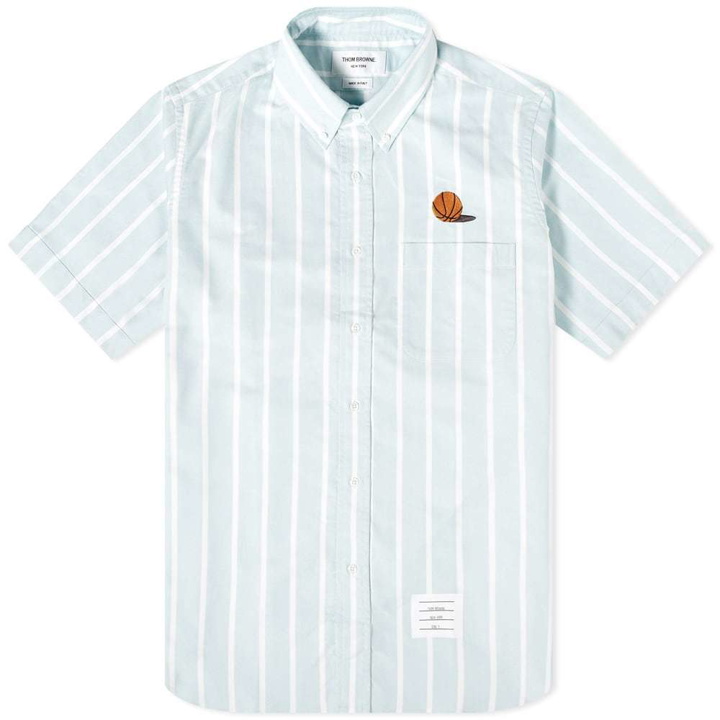 Photo: Thom Browne Basketball Icon Short Sleeve Stripe Oxford Shirt