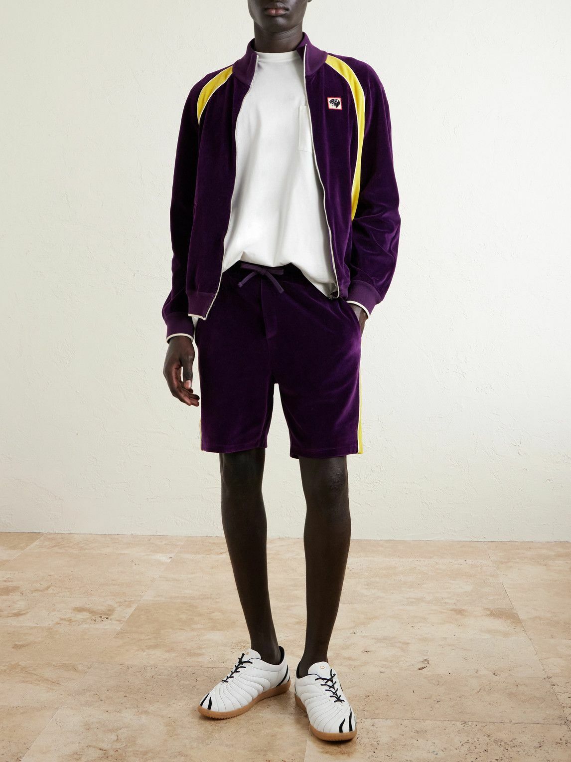 Valentino Garavani - Slim-Fit Appliquéd Cotton-Blend Velvet Shorts - Purple