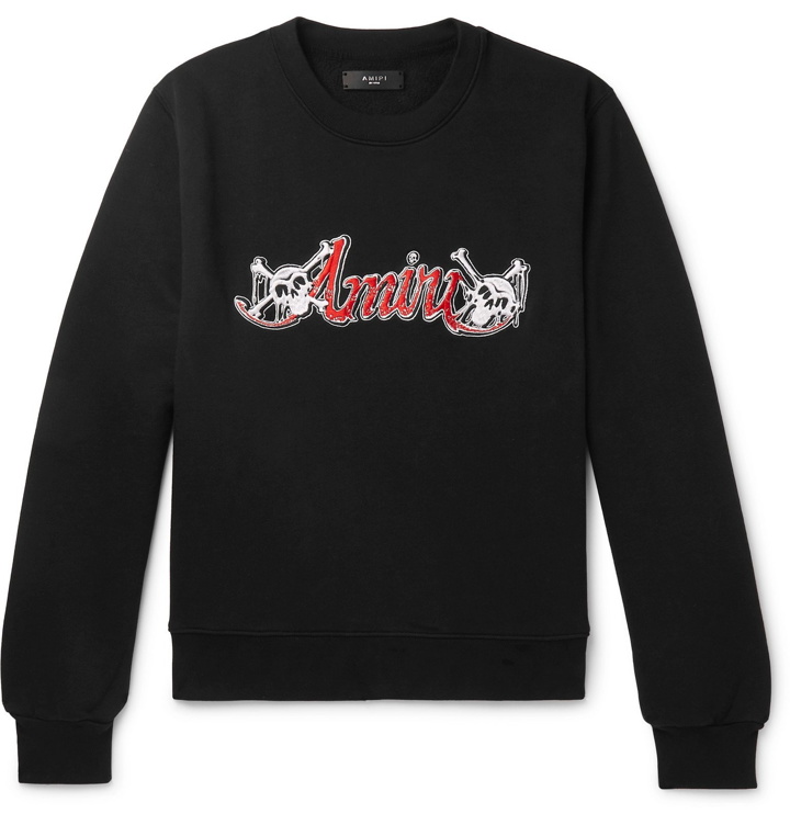 Photo: AMIRI - Mötley Crüe Logo-Embroidered Loopback Cotton-Jersey Sweatshirt - Black