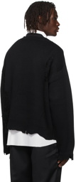 C2H4 Black Distressed Layered Sweater
