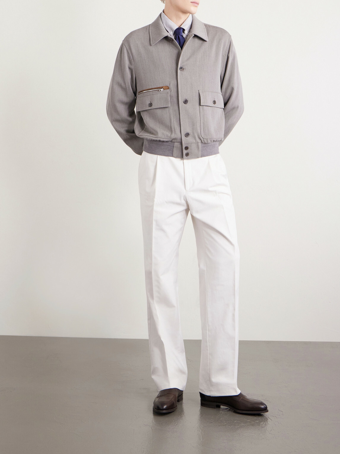Dunhill - Suede-Trimmed Wool Jacket - Neutrals