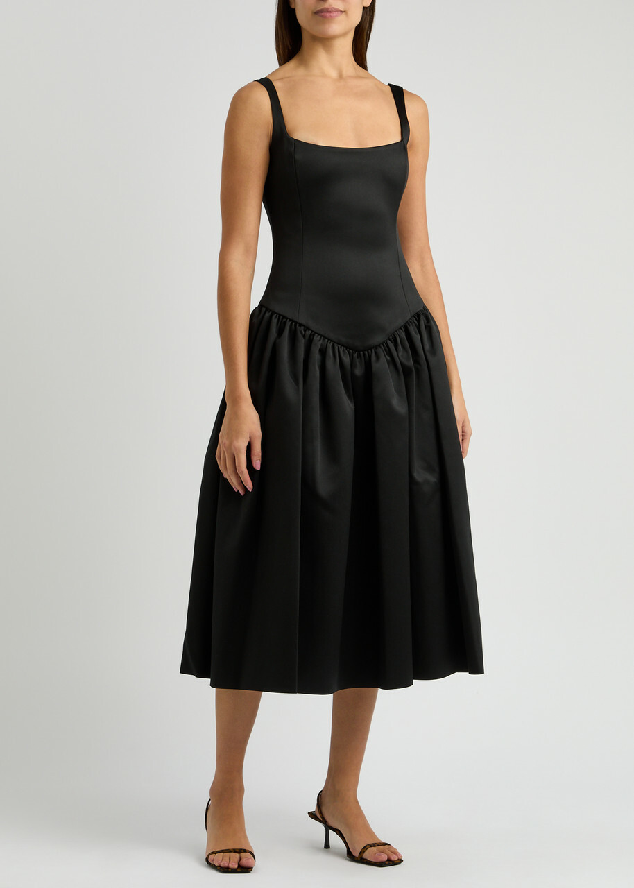 DE LA Vali Lola Satin Midi Dress Black