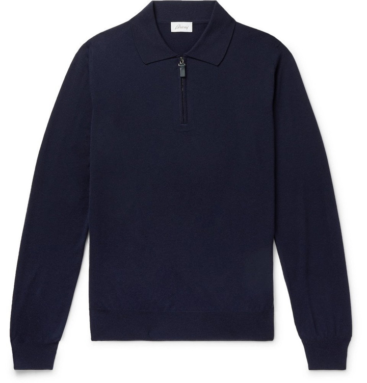 Photo: Brioni - Slim-Fit Wool Half-Zip Sweater - Men - Navy