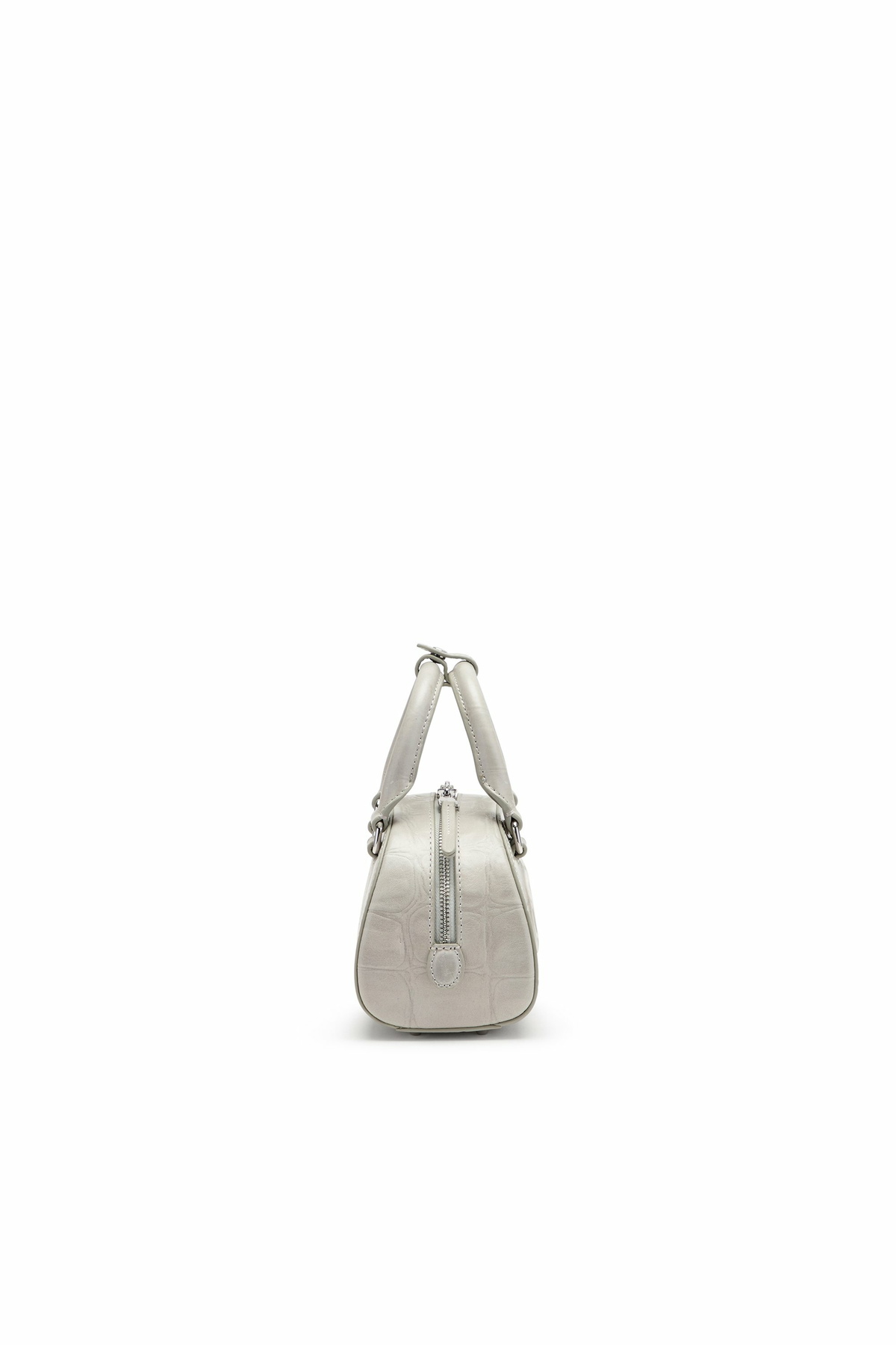 Diesel 1DR Dome-Mini bowling bag in croc-effect leather - Crossbody Bags Womens in Grey