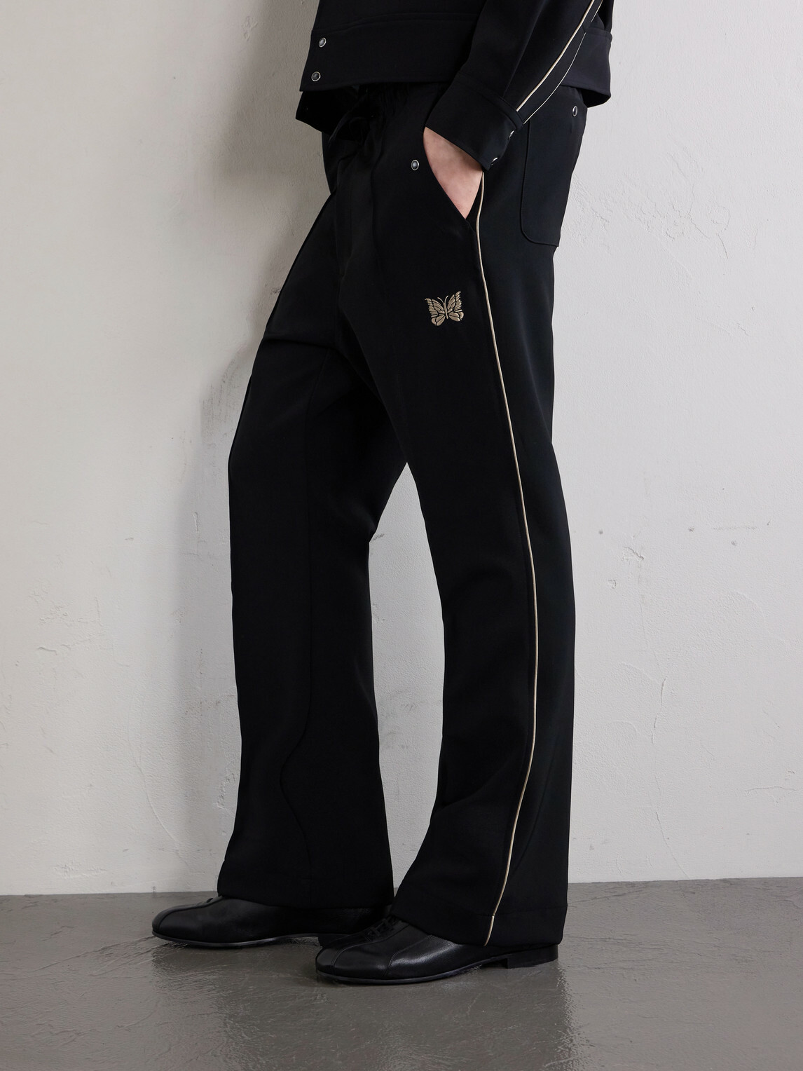 Needles - Piping Cowboy Straight-Leg Embroidered Woven Trousers - Black