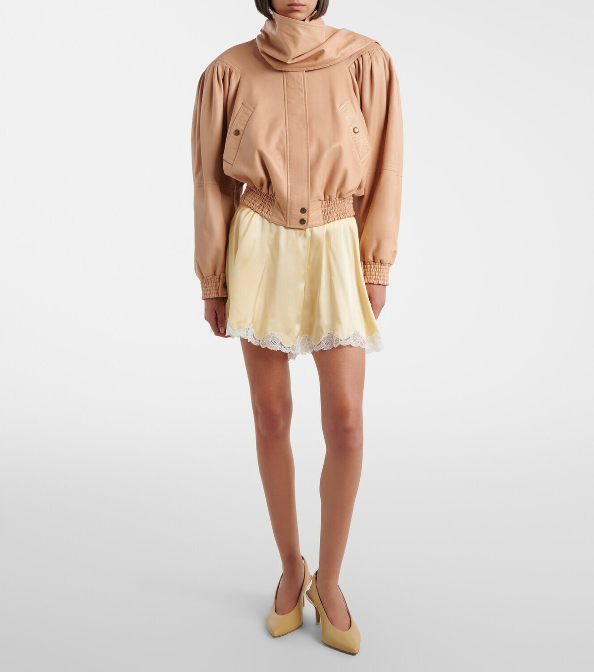Chloé Scarf-detail cropped leather jacket