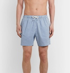 Mr P. - Striped Cotton-Blend Seersucker Swim Shorts - Blue